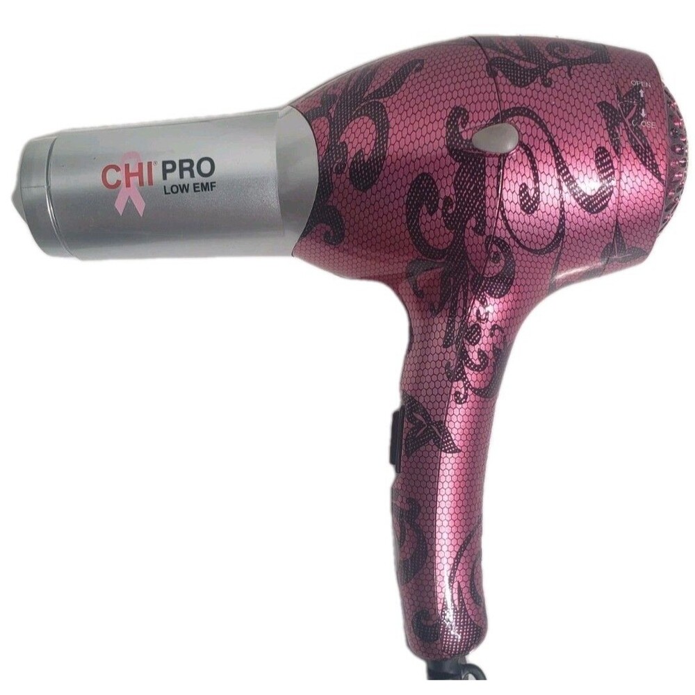 CHI GF1142 Pro Hair Dryer Low EMF Pink Breast Cancer Metallic Mesh Print Works